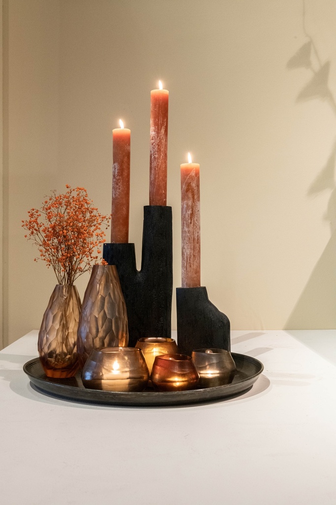 Candleholder double  for Ø4,4 - wood - black mat brushed - 15X9X38cm - p2/12