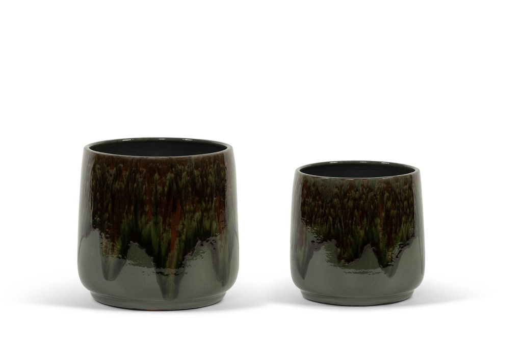 Flowerpot spotted green glazed - terracotta - green - Ø 28x28cm - p/2/1