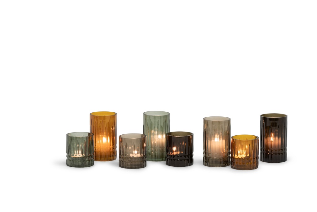 T-Light holder handcutted dark smoke - glass - Ø 12,5x7cm - 4/24