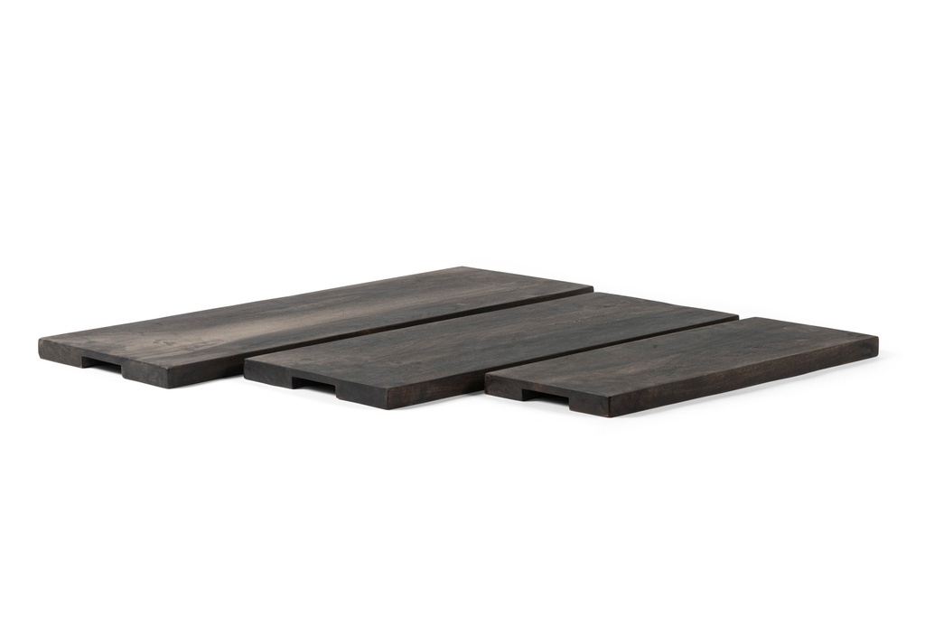 Wooden long tray blacked set of 3 - 50 x 20 x 2.5 / 62.5 x 22.5 x 2.5 / 75 x 25 x 2.5cm - p 1/2