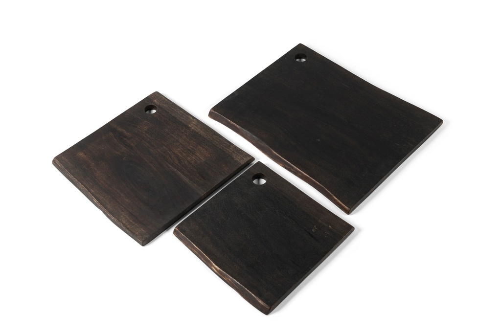 Wooden live edge square plate blacked set of 3 - 25 x 25 x 1.5 / 30 x 30 x 1.5 / 40 x 32 x 1.5cm - p 1/4