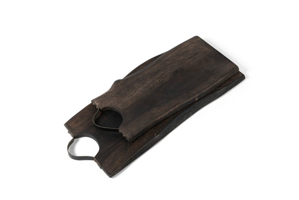 Wooden live edge rectangular plate blacked with leather handle set of 2 small + 2 big - 40 x 20 x 1.5 / 50 x 25 x 1.5 - p 1/2