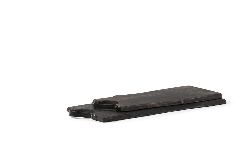 Wooden live edge rectangular plate blacked with leather handle set of 2 small + 2 big - 40 x 20 x 1.5 / 50 x 25 x 1.5 - p 1/2