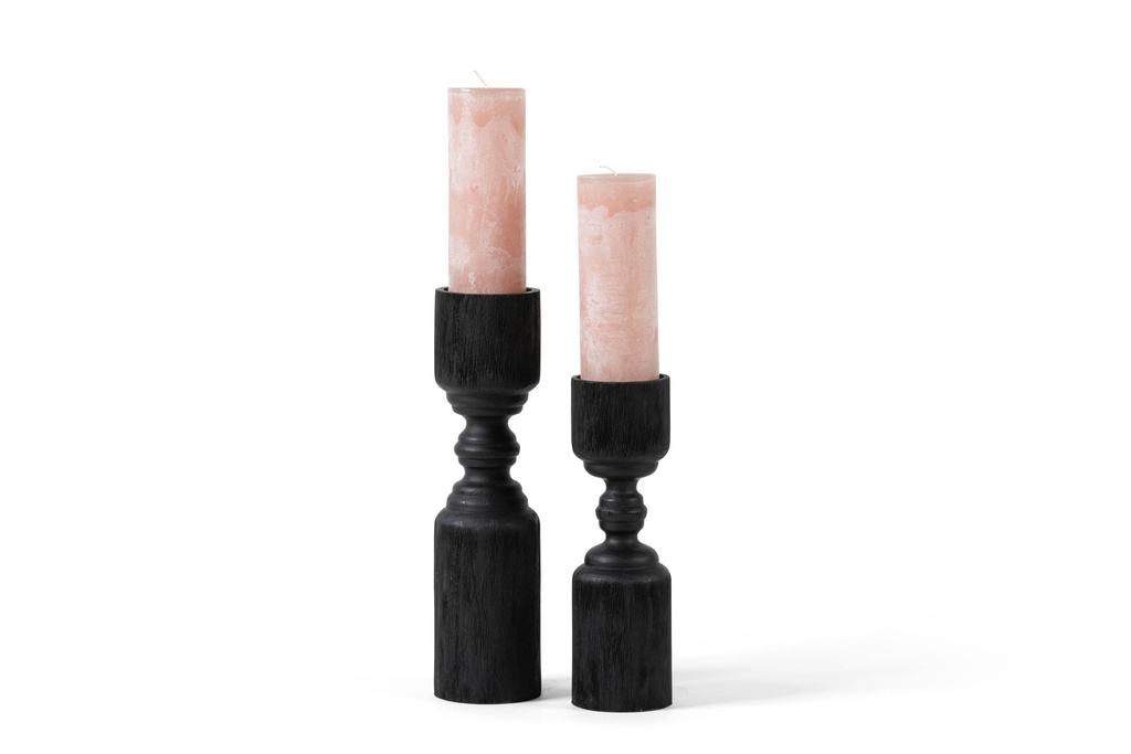 CANDLEHOLDER BLACK MATT BRUSHED WOOD - BIG - Ø10x37cm - p/2/8