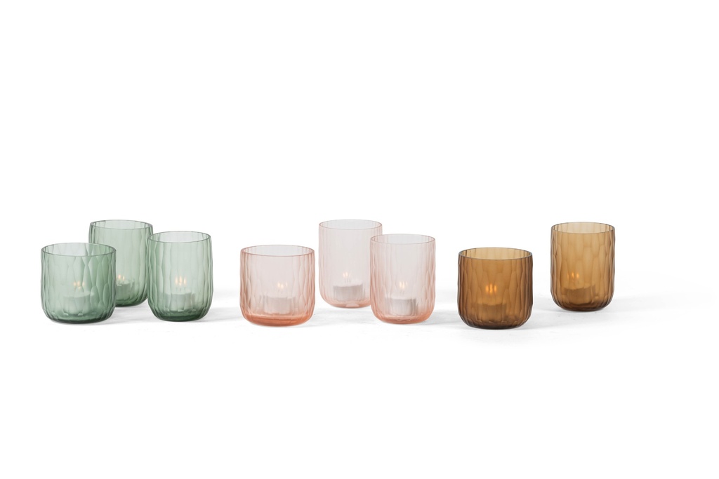 -light holder round with vertical cutting - green - Ø9 x 9cm - p 6/24