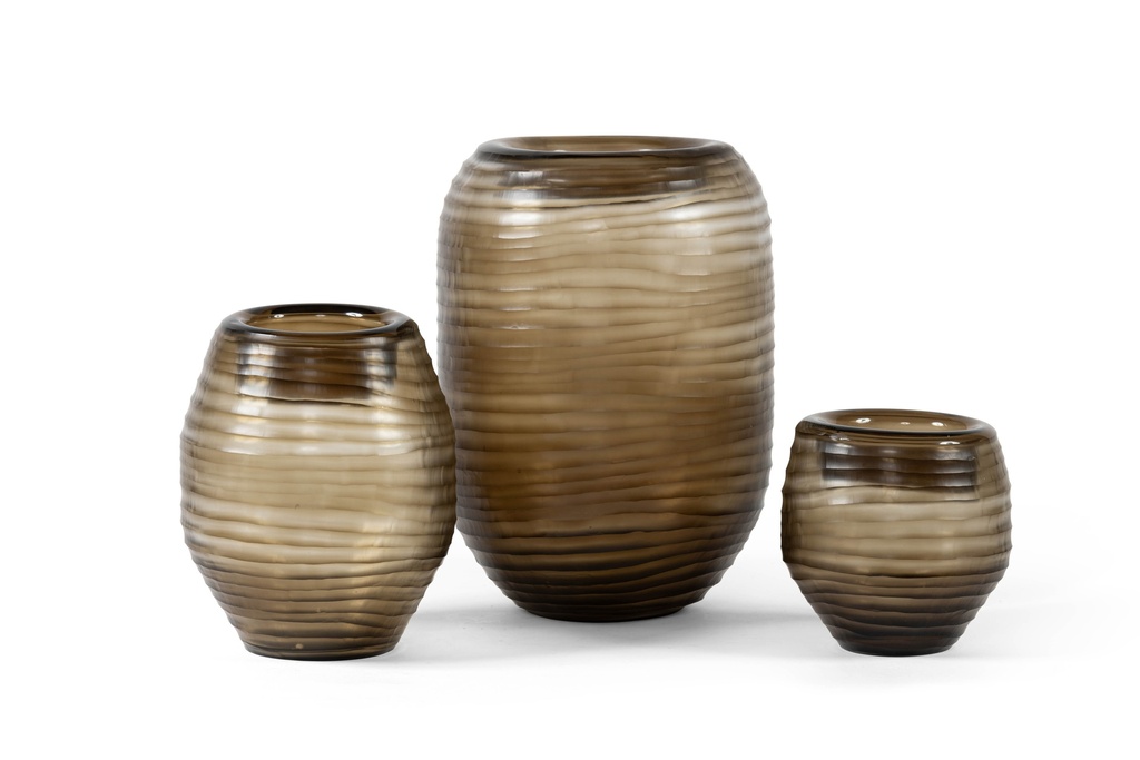 Mouthblown ribbed cutted vase small - smoke - Ø20 x 21cm - p 1/1