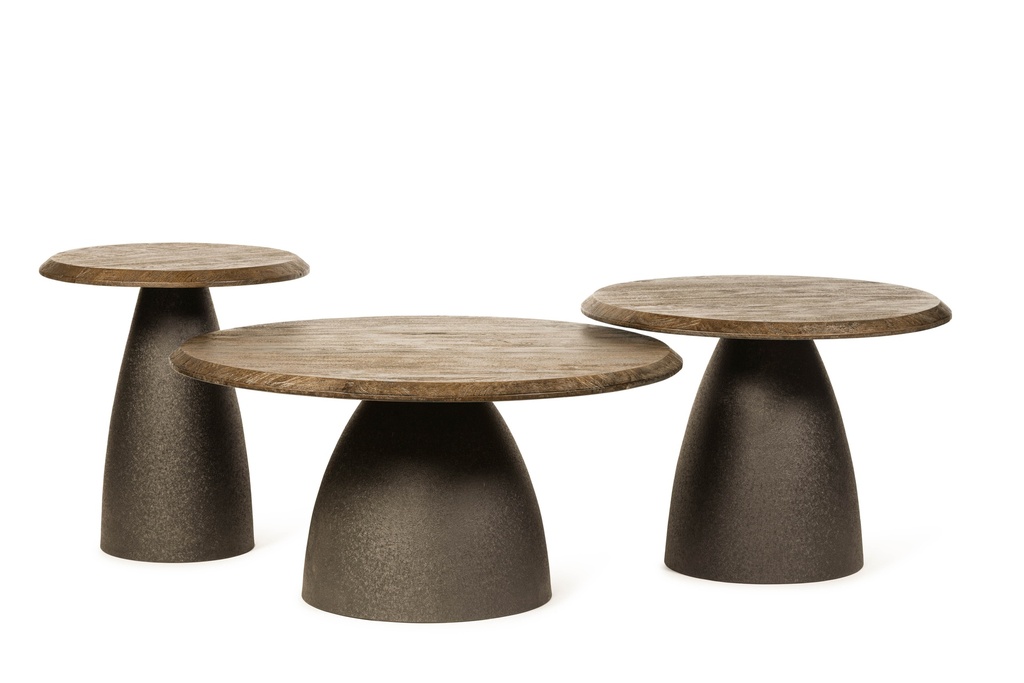 Coffee table - matt brown brushed wood + brown metal foot small - Ø45 x 50cm - p 1/1