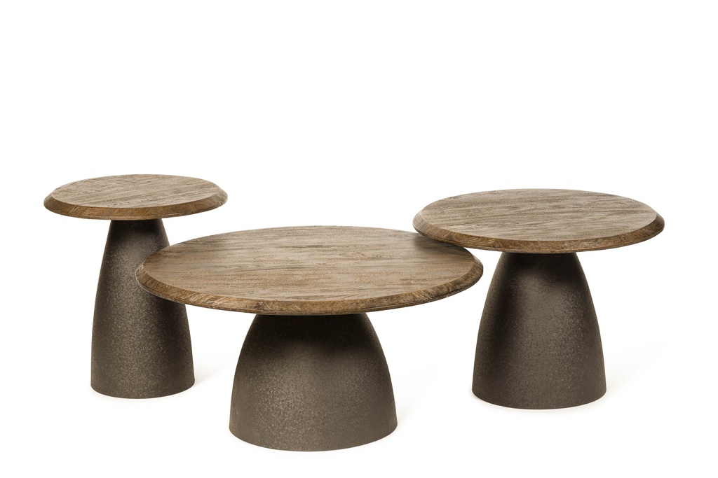 Coffee table - matt brown brushed wood + brown metal foot medium - Ø60 x 45cm - p 1/1