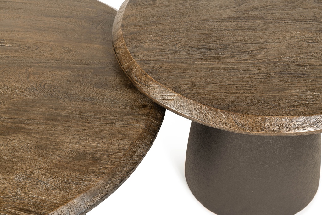 Coffee table - matt brown brushed wood + brown metal foot medium - Ø60 x 45cm - p 1/1