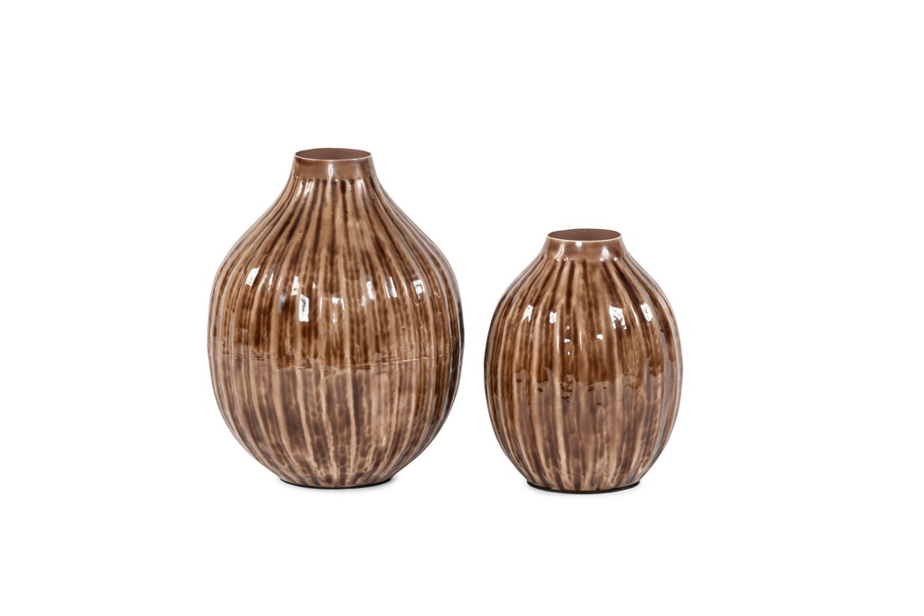 Vase ribbed enamel brown - large - Ø21x27cm - p 1/8