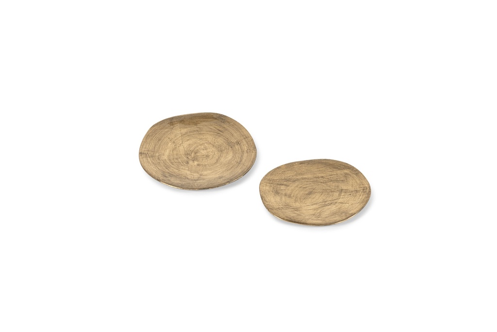 Candleplate - organic - nickle antique / gold antique leafing - set of 2 - 8x8x1/11x11x1 - p 1/72