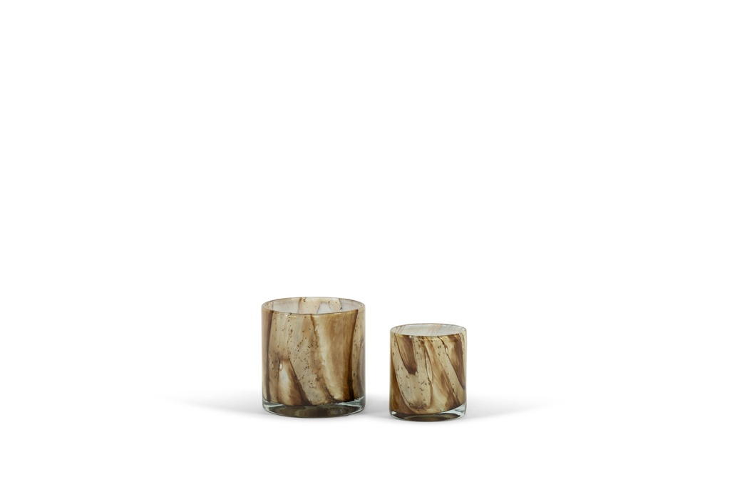 Thick votive cylinder bark design - glass - brown - Ø 11x12cm - p/6