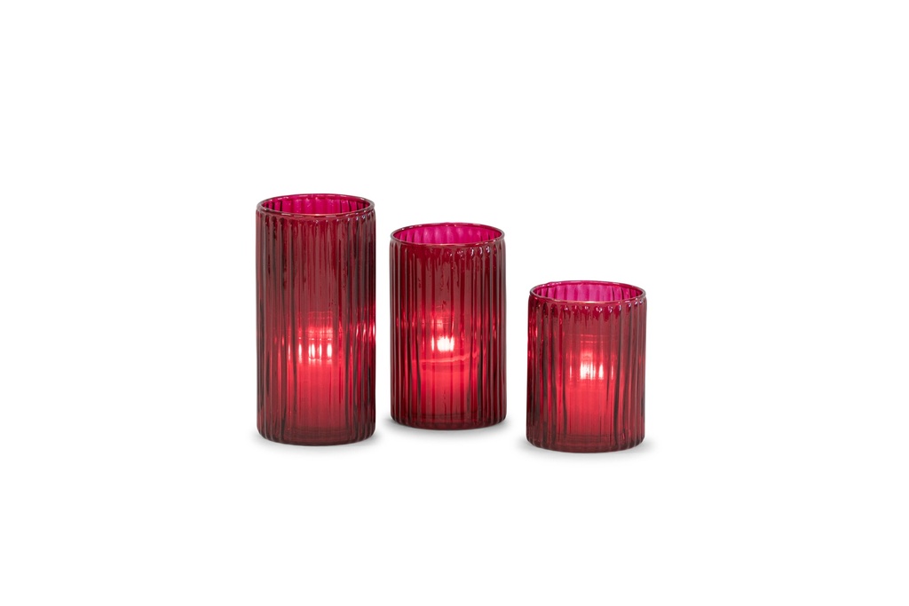 Votive ribbed sprayed - red - small - Ø8x10cm - p/6/36