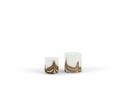 Thick votive cylinder Waves - glass - white brown - Ø 14x15cm - p/4