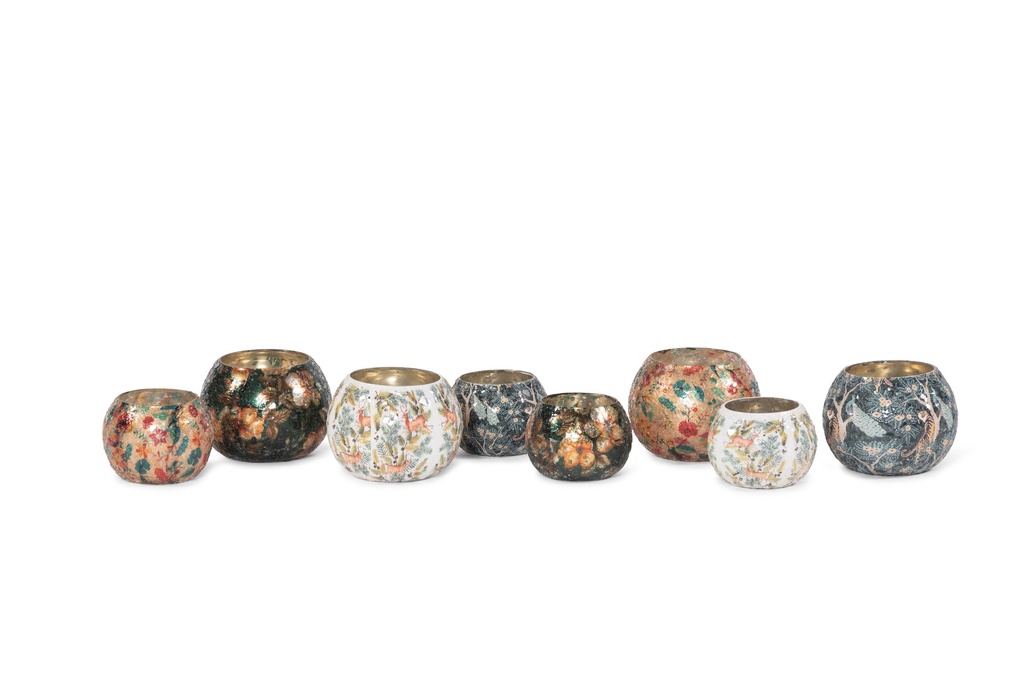 Votive boll crackeled glass - X-mas tiger- small - Ø8x6cm - p/6