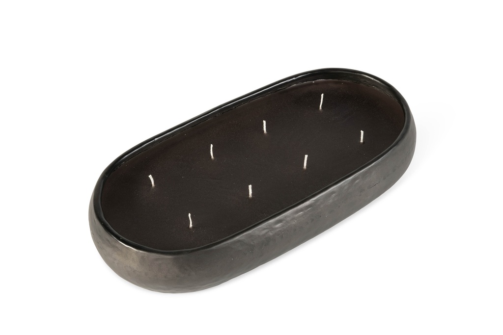 Bowl oval artistic hammered black - Set of 2 - Indoor candle - 39,5x20,5x7cm / 30x16x5cm - 8 / 6 int. cot. wicks - p/1