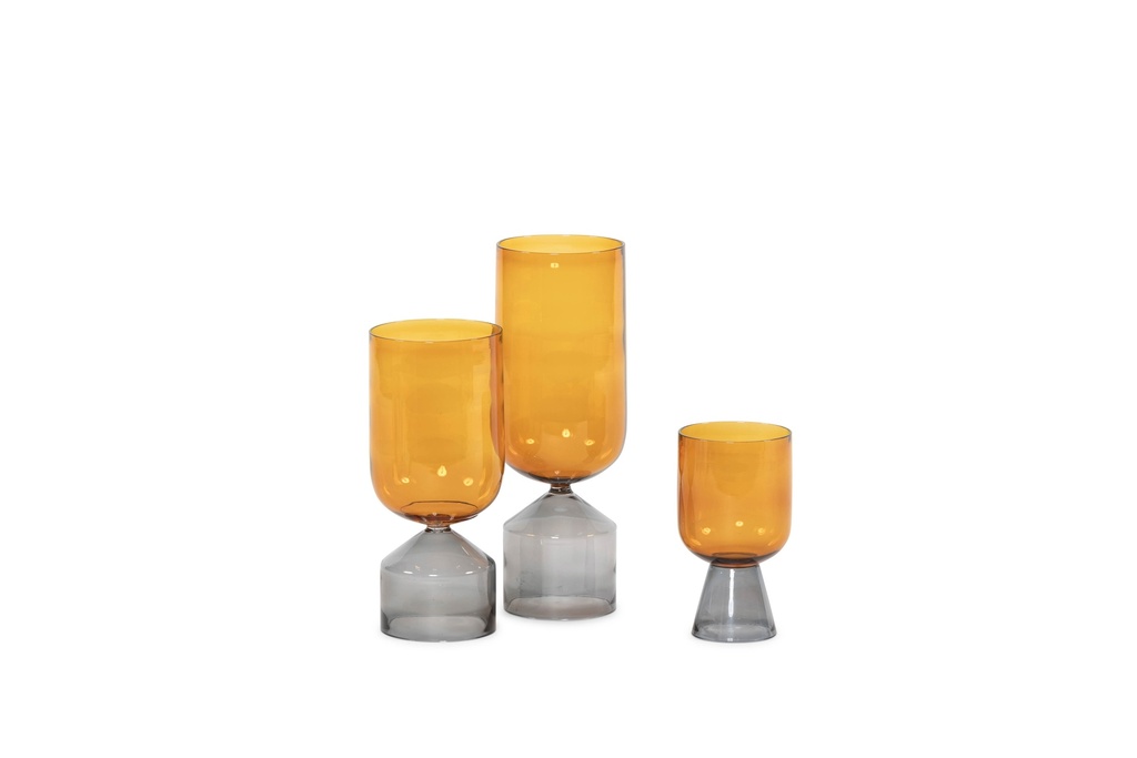 Mouthblown votive amber on grey stand - Ø8x14cm - p/6/18