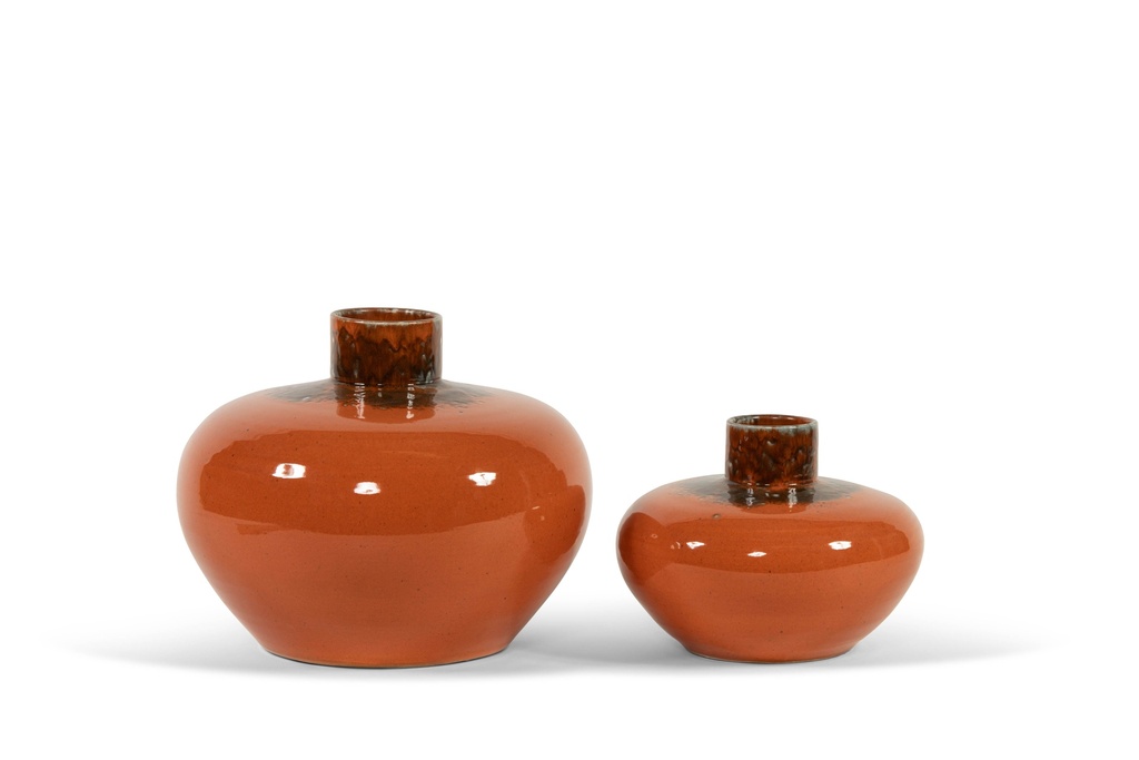 Round vase orange glazed - terracotta - orange - Ø 30x21cm - p/1/1