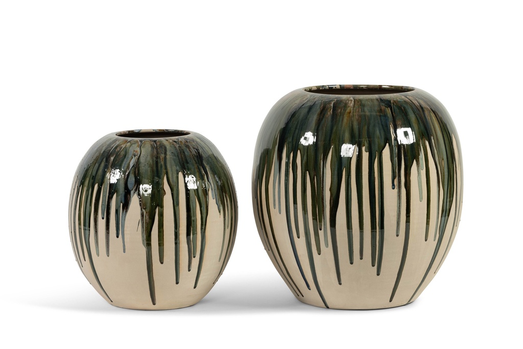 Bowl vase 4 colours on ecru - terracotta - blue/green - Ø 40x40cm - p/1/1