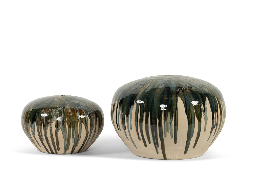 Bowl solitaire 4 colours on ecru - terracotta - blue/green - Ø 36x23cm - p/1/1