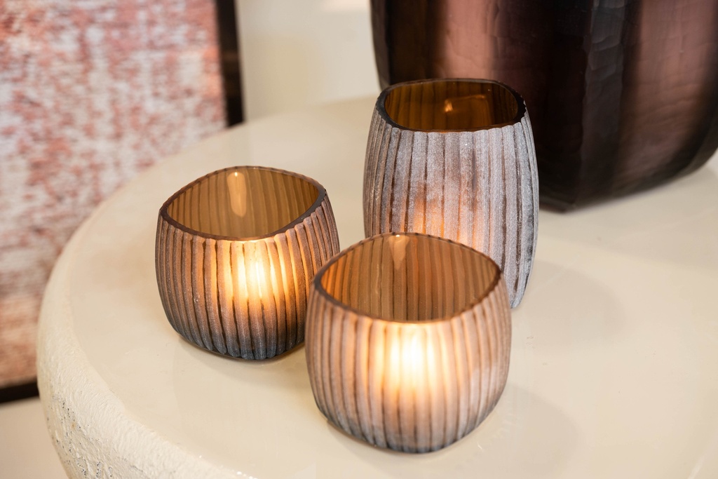 T-light holder square vertical stripe cutting copper large - 9 x 9 x 12 cm - p 2/12