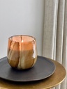 Scented candle thick ocher glass votive bowl with bark design - Ø 12x11cm - 1 - int. cot. - p/4