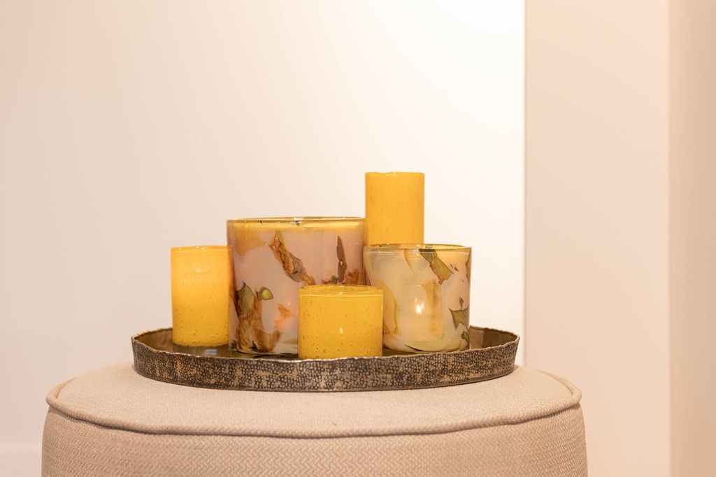 Cylindrical votive - glass - yellow - Ø 8,5x8,5cm - p/6