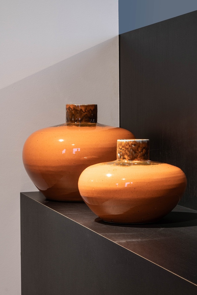 Round vase orange glazed - terracotta - orange - Ø 30x21cm - p/1/1