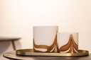 Thick votive cylinder Waves - glass - white brown - Ø 14x15cm - p/4