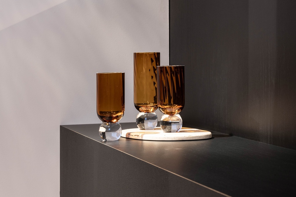 Vase amber on massif clear boll - glass - Ø8x19cm - p/2/1