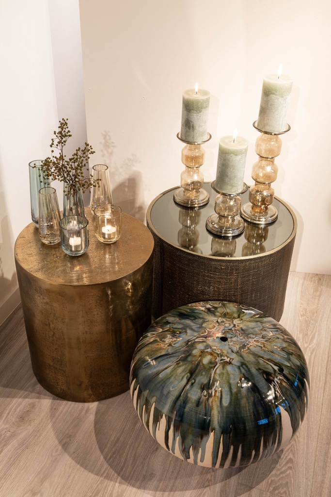 Votive striped oyster luster - glass - Ø8x10cm - p/4/1