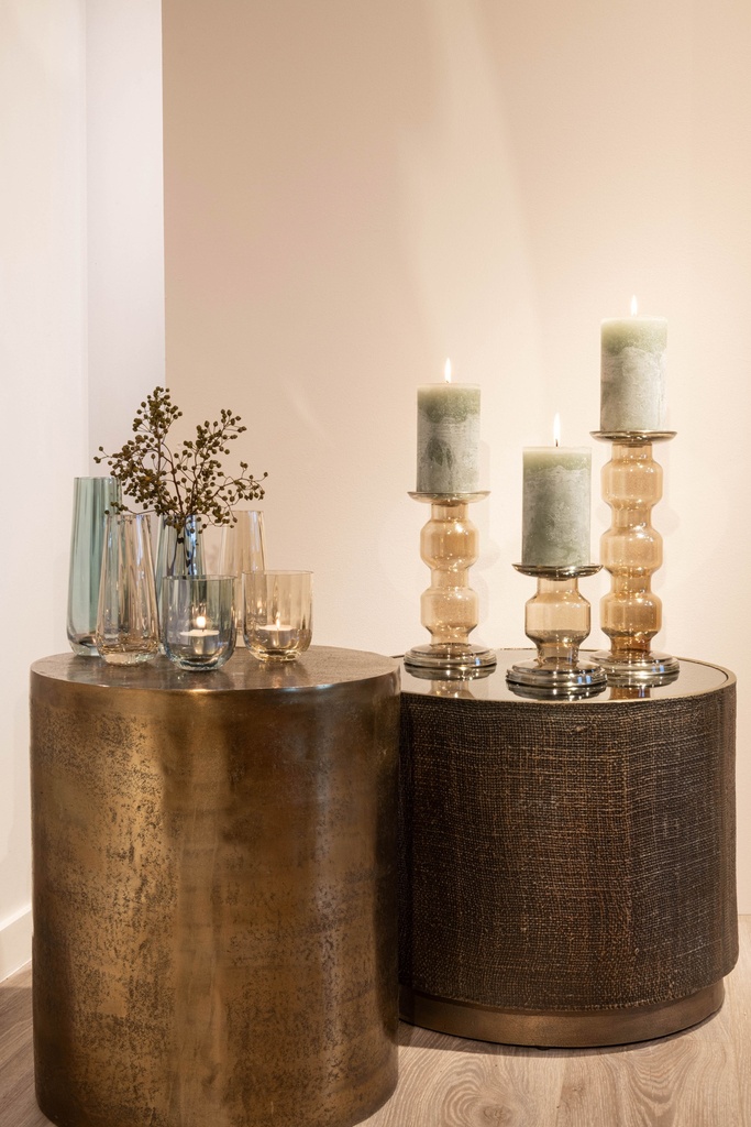 Votive striped green luster - glass - Ø8x10cm - p/4/1