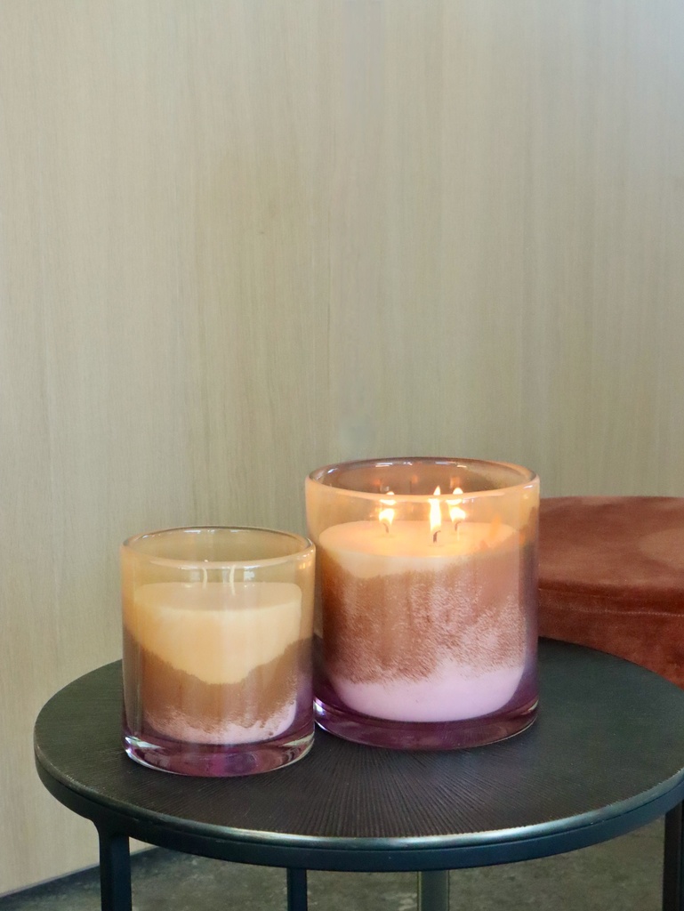 Scented candle cylinder with pink to orange design - Ø 14x15cm - 3 - int. cot. - p/2