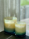 Scented candle cylinder with green to ochre design - Ø 11x12cm - 2 - int. cot. - p/4