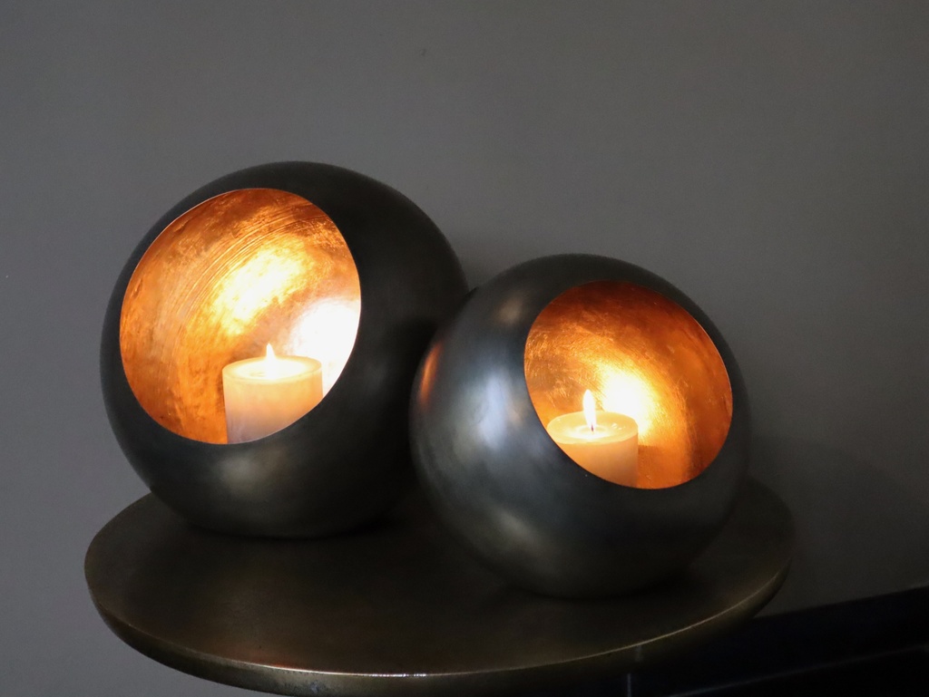 Tlight holder - metal - nickle antique/gold antique leafing - 34 x 21,5 x 29,5 cm- p/1/2