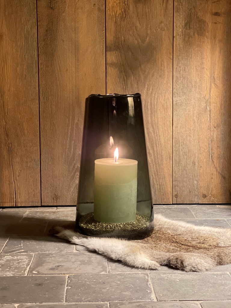 Conical vase organic rim - glass - smoke - Ø 20 x 35cm - p/1/1