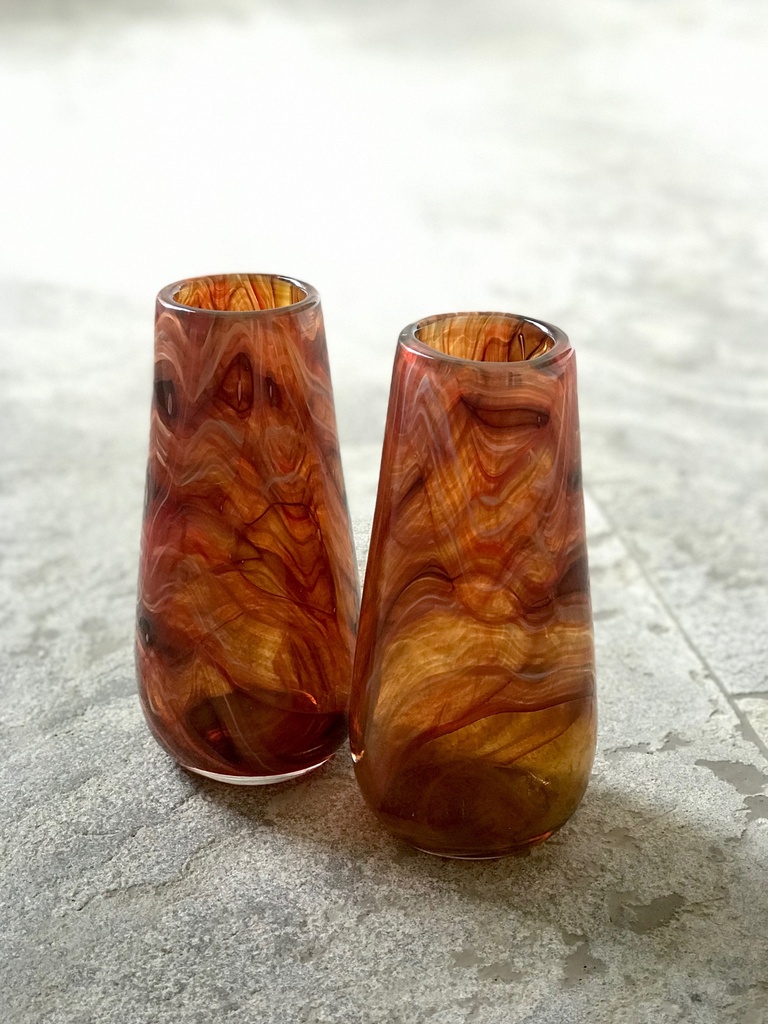 Round vase with bark design - glass - orange red - Ø 10,5x22cm - p/4