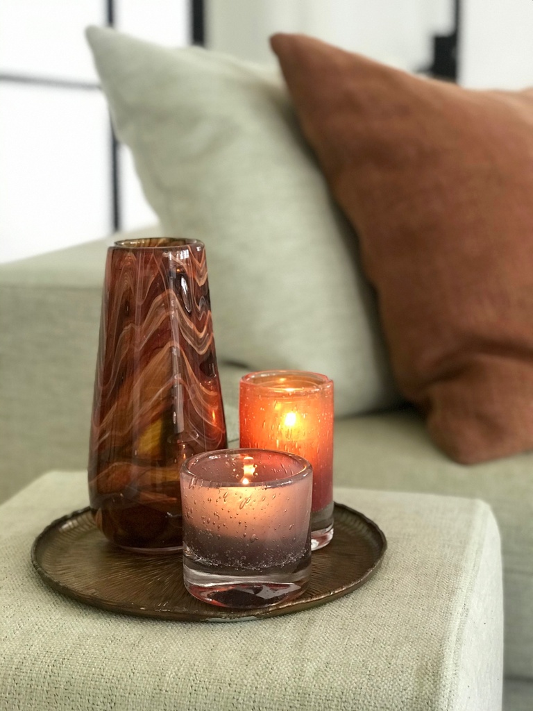 Round vase with bark design - glass - orange red - Ø 10,5x22cm - p/4