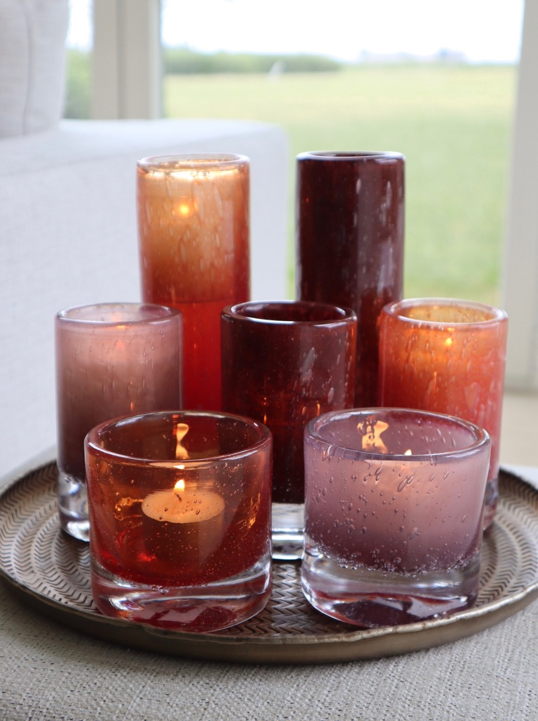 Cylindrical votive - glass - burgundy - Ø 7x12cm - p/6