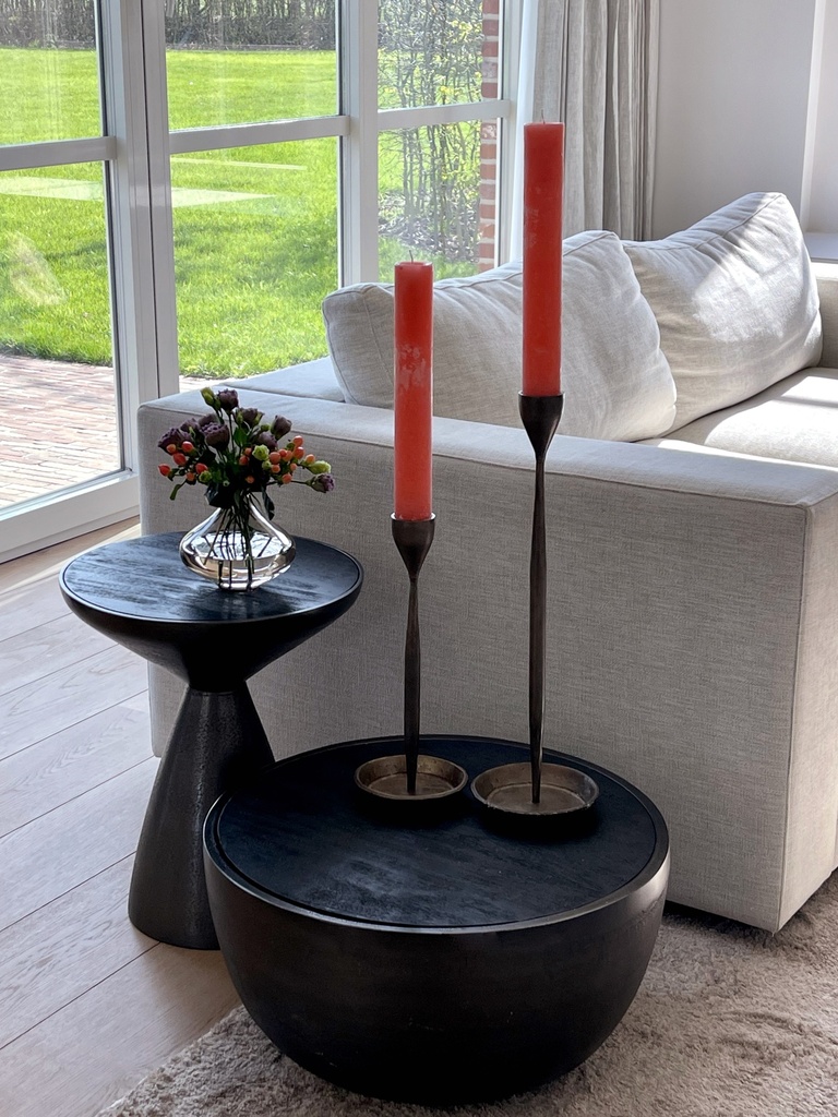 Coffee table bronze with matt black wooden top - wood & metal - bronze matt black - Ø 53x28cm - p/1/1