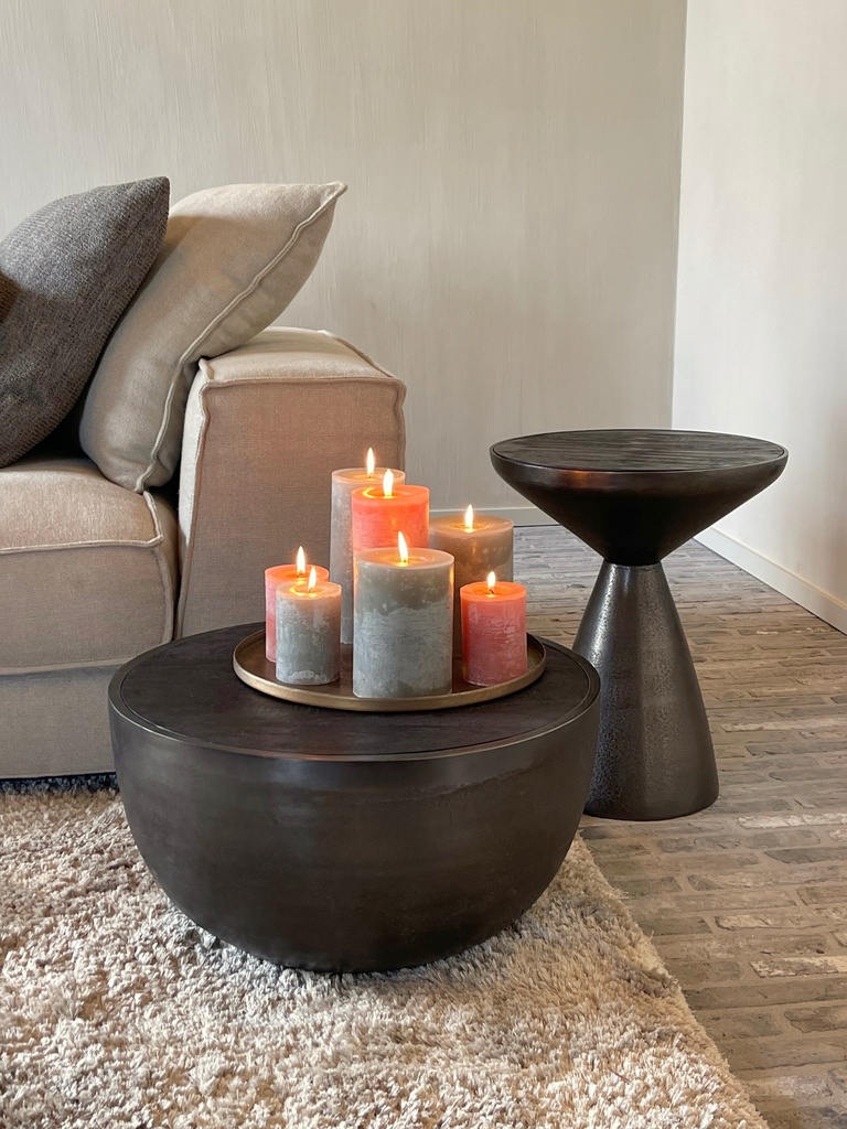 Coffee table bronze with matt black wooden top - wood & metal - bronze matt black - Ø 38x48cm - p/1/1