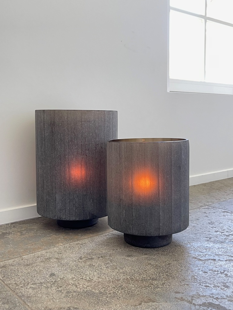 Hurricane flat vertical cut stone finish - glass - smoke - small Ø24 x30cm - p/1 