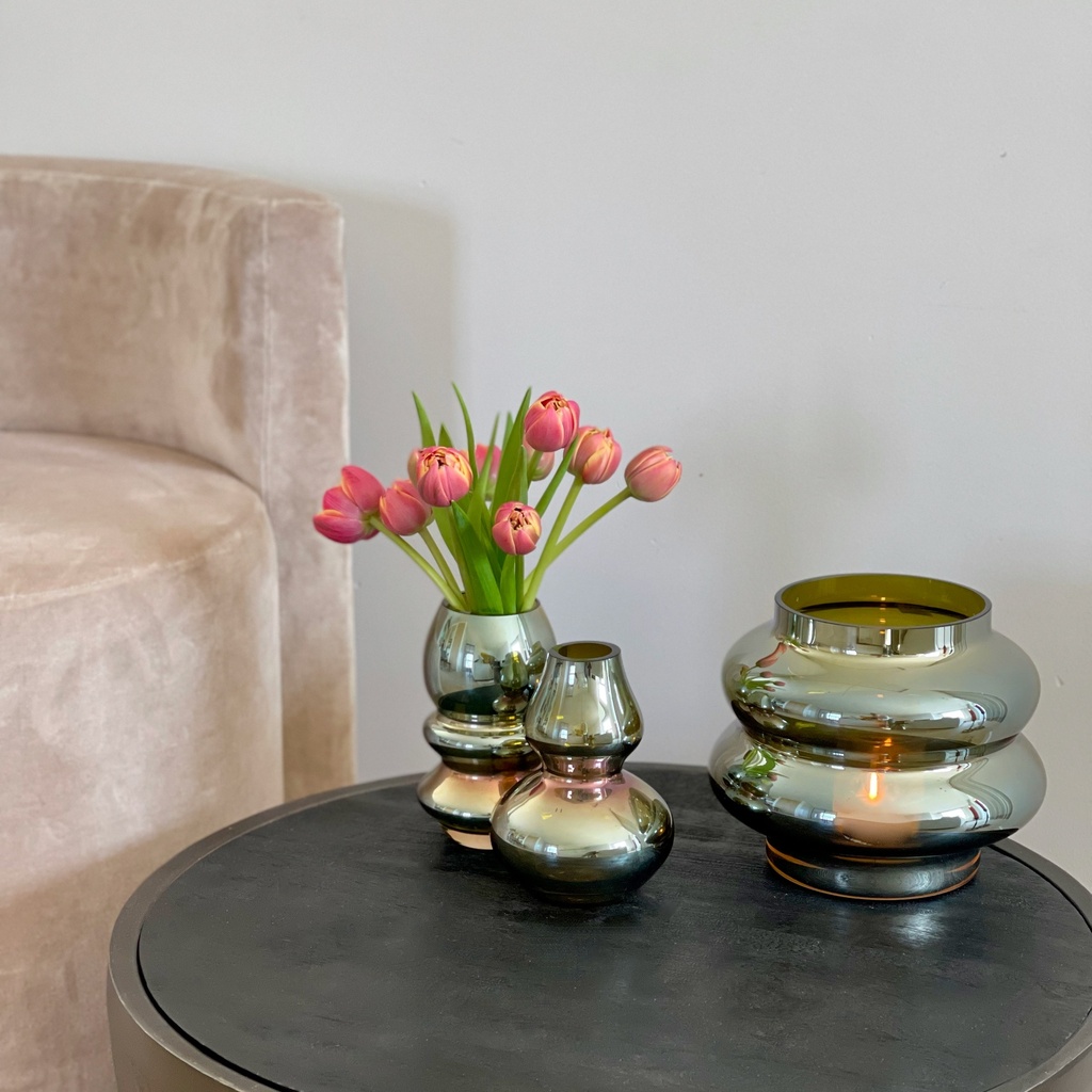 Flowervase - glass - olive luster - Ø19 x 16cm - p/2/1