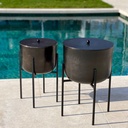 Pot with lid in brass antique on stand - small Ø 24 x 19 cm / h.40 cm - 1 - ext. cot. - p/1/1