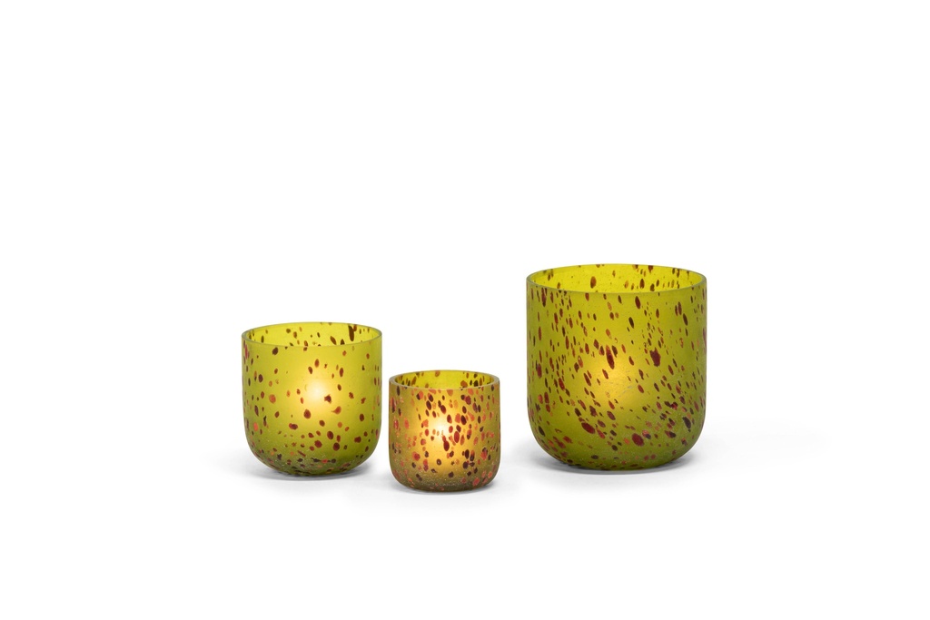 Vase - Glass - matt green orange spotted - Ø 12x12cm - p/1/12