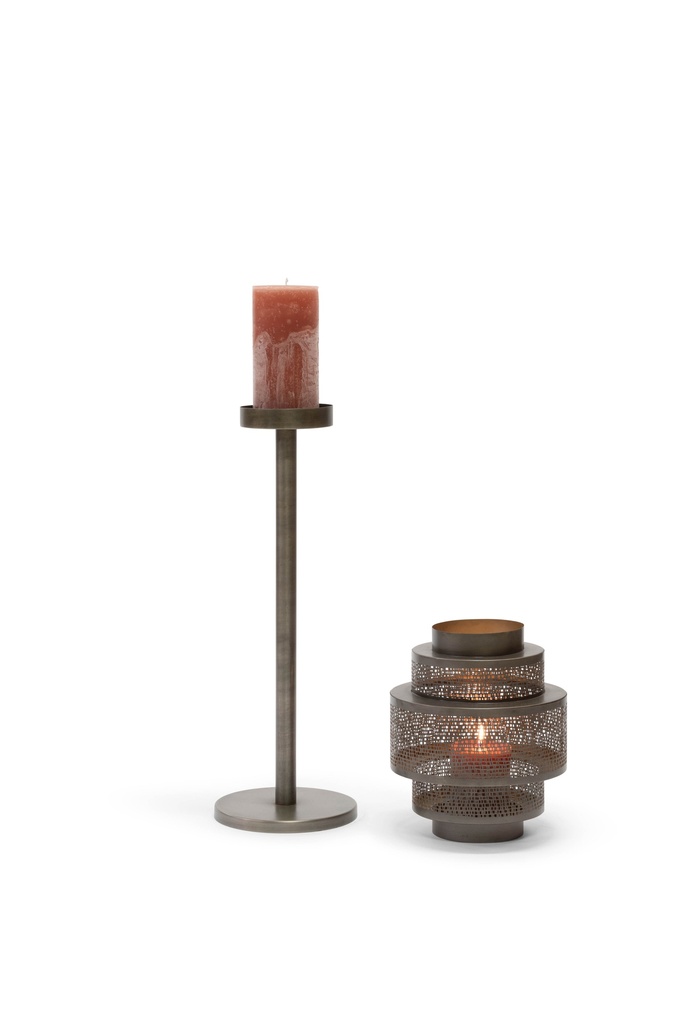 Hurricane on stand - nickle antique / gold - Iron - Ø16 x 20 cm - p/1