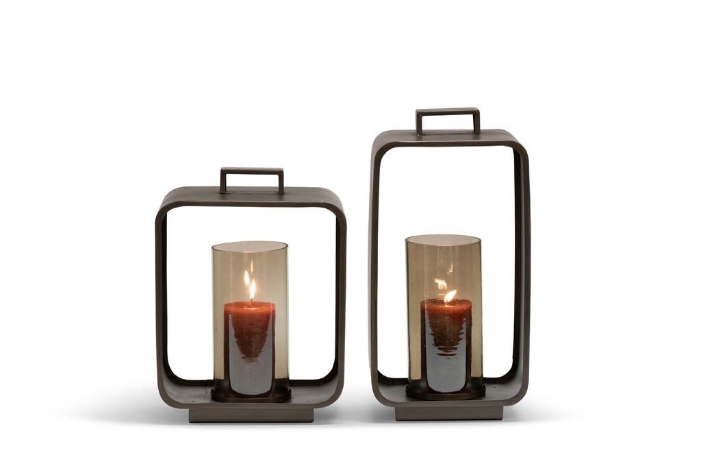 Lantern - nickle antique with smoke glass - Iron - 31 x 20 x 41cm - p/1/2