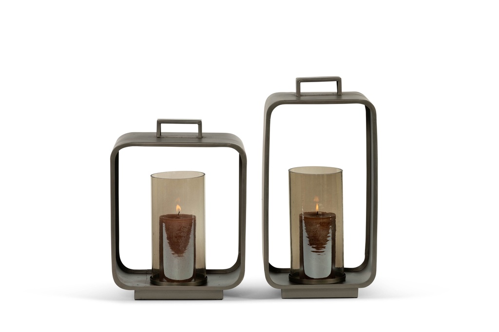 Lantern - nickle antique with smoke glass - Iron - 26 x 20 x 51cm - p/1/2