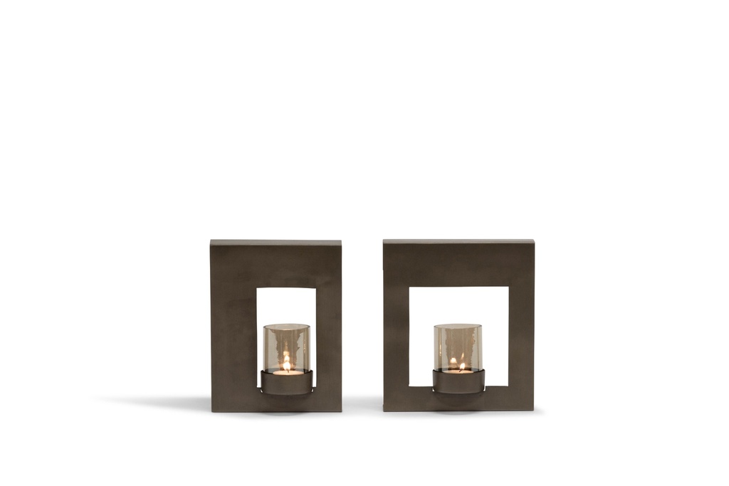 Wall T-Lightholder - nickle antique with smoke glass - Iron - 16,5 x 7,5 x 21,5cm - p/1/12