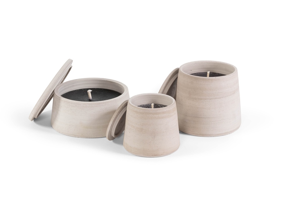 Grey terracotta scented (Lavender / Rosemary / Pine) outdoor candle - Conical with cover in Black Giftbox - Ø 16x15cm - 1 ext. cot. - p /4